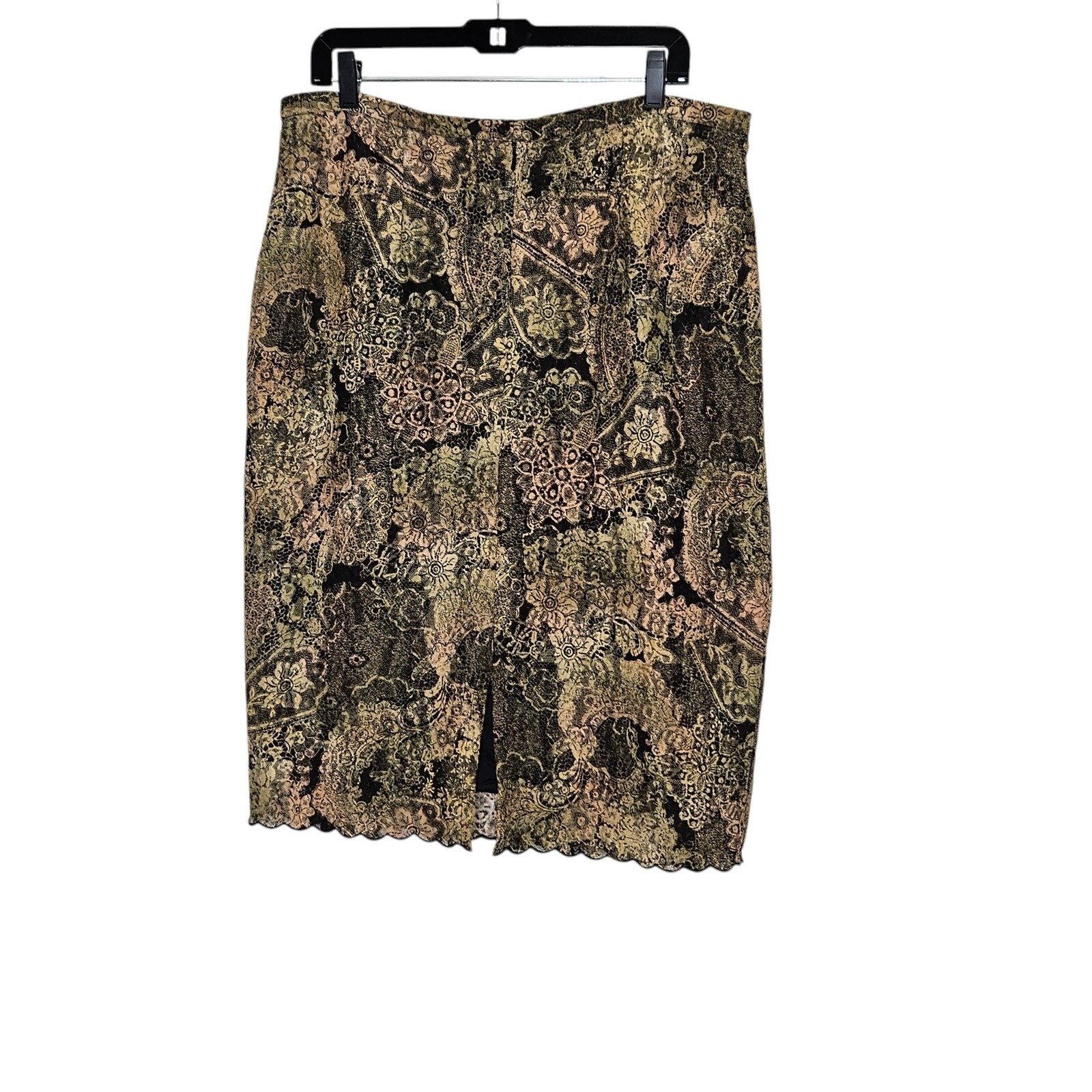 Chico's Design Pencil Skirt Gold Floral Lace Overlay Party Career Office 3 L